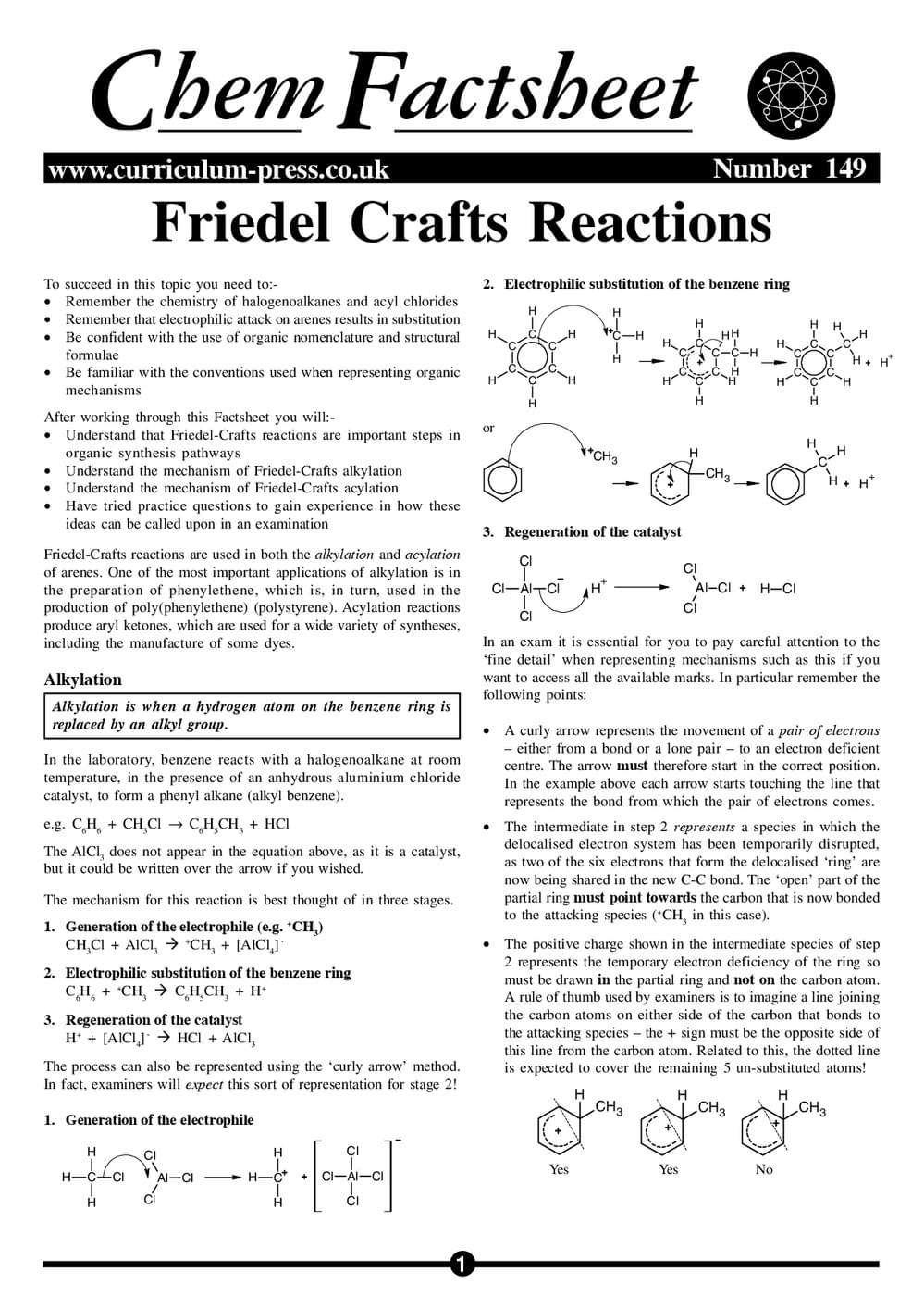 Friedel Crafts Reactions Curriculum Press